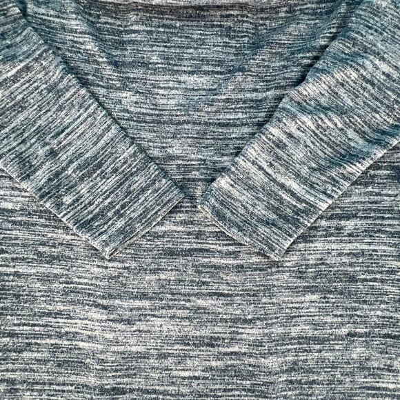 Heathered Split Back Knit Top Cowl Neck 3/4 Sleeve Blue Gray - Picture 7 of 16